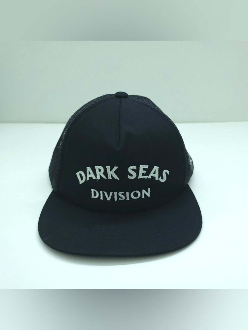 Dark Seas Division Trucker Baseball Hat Cap Black Mesh Short Bill